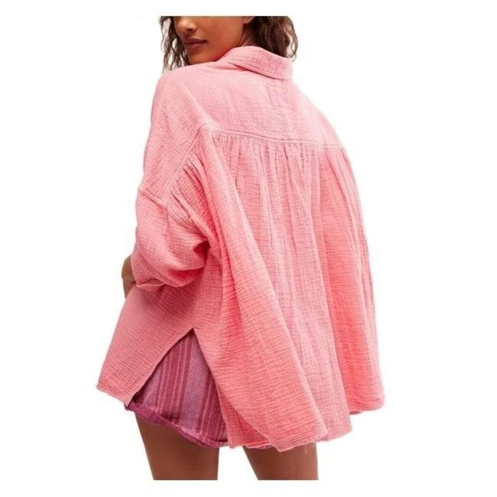 Free People We The Free Cardiff Gauzy Tunic Top Oversized Buttondown XS 280024